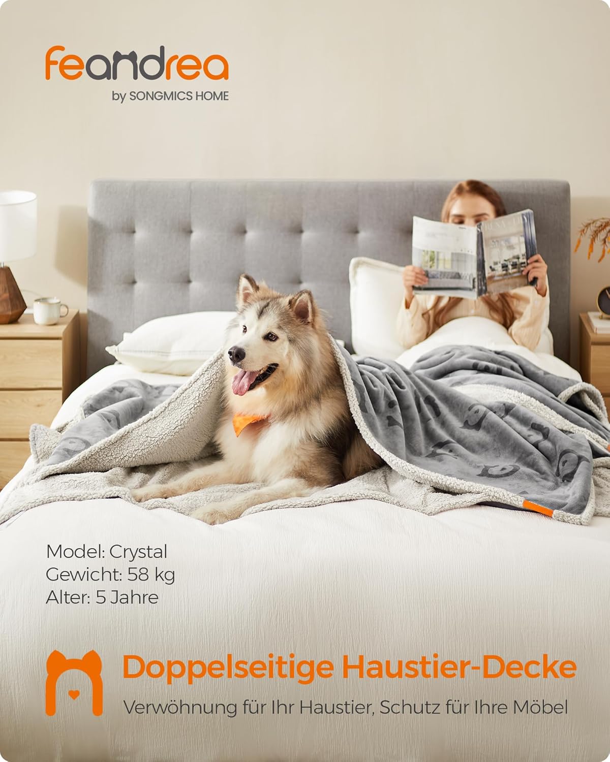 Detalle de Feandrea wasserdichte Hundedecke mit Sherpa-Fleece, beidseitiger Sofabezug-Schutz (XXXL, 229 x 203 cm) grau PPB090G01