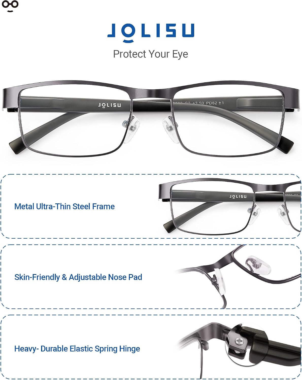 Thumbnail 3 de JOLISU 5PCS Reading Glasses with Blue Light Blocking Lenses (Metal Thin Frame)