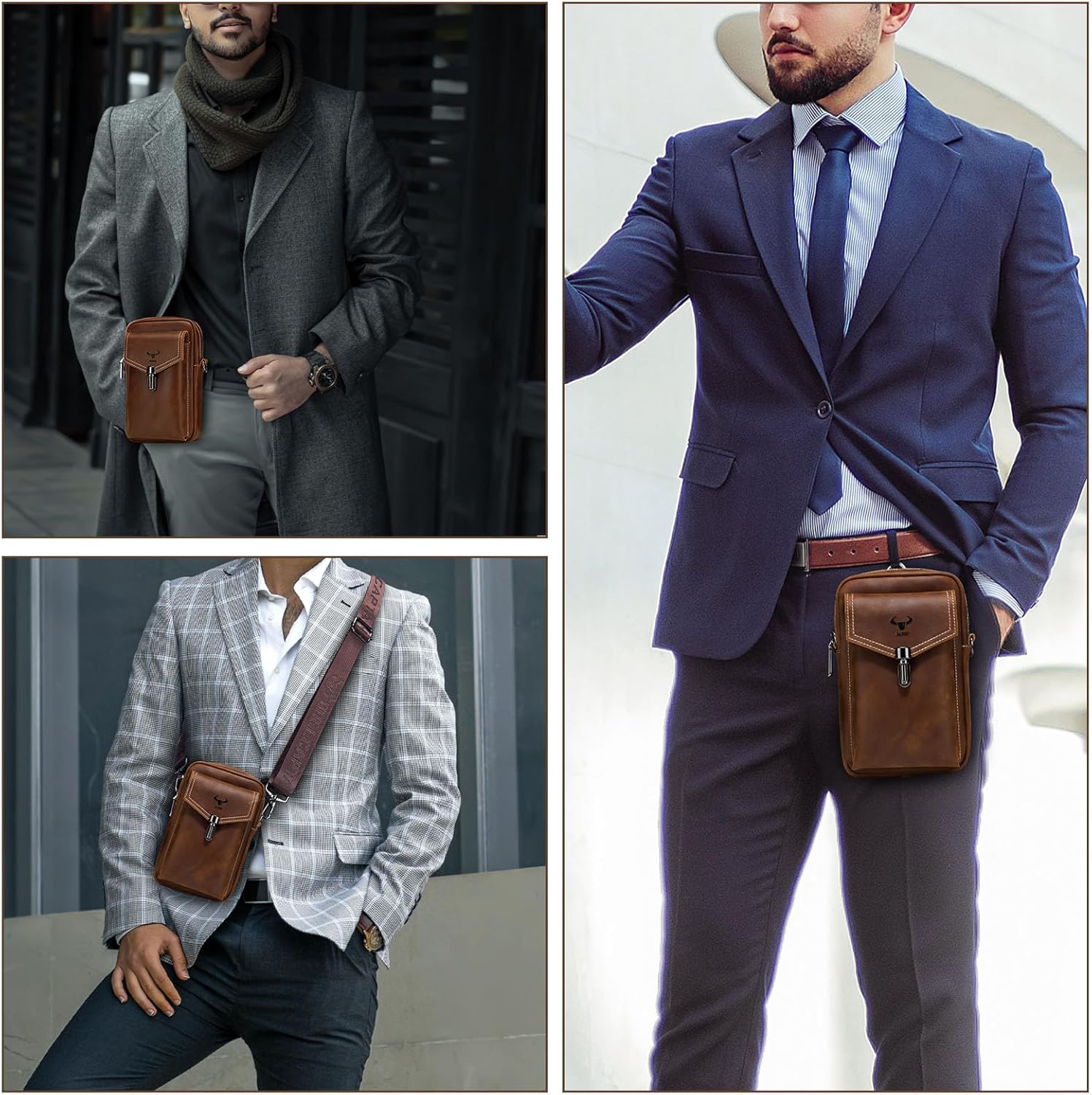 Thumbnail 1 de BAIGIO Sac banane randonnée en cuir pour homme – sacoche ceinture avec passant et poche téléphone