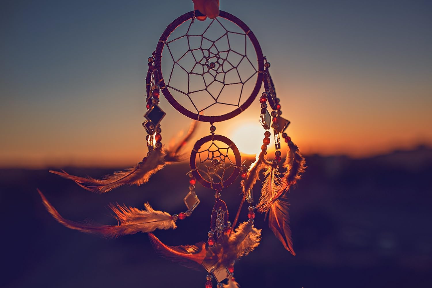 Thumbnail 3 de DonDon Gros Attrape-rêves Dreamcatcher Ø 28 cm avec perles en bois et vraies plumes marron
