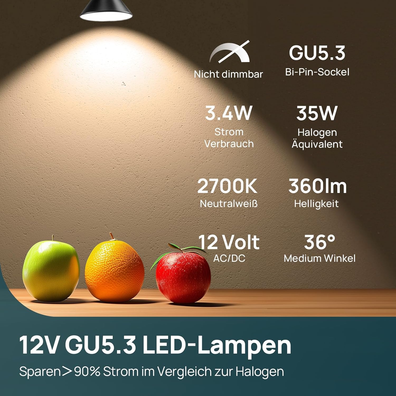 Thumbnail 1 de Linkind 12V LED Spot 35W GU5.3 – MR16 Reflektorlampen, 3 Stück, 2700K, 360 lm, 36° Strahlwinkel (nicht dimmbar)