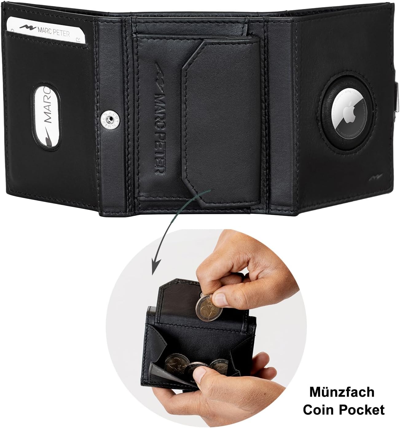 Thumbnail 6 de Marc Peter Jupiter AirTag Leder-Geldbörse mit RFID-Schutz – Mini-Portemonnaie für bis zu 11 Karten