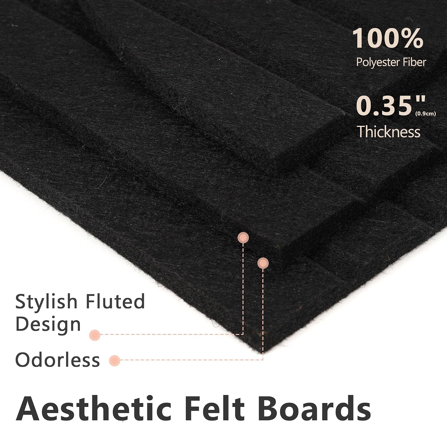 Detalle de Tohiasen Felt Bulletin Board, 47" x 24" Modular Black Felt Pin Board