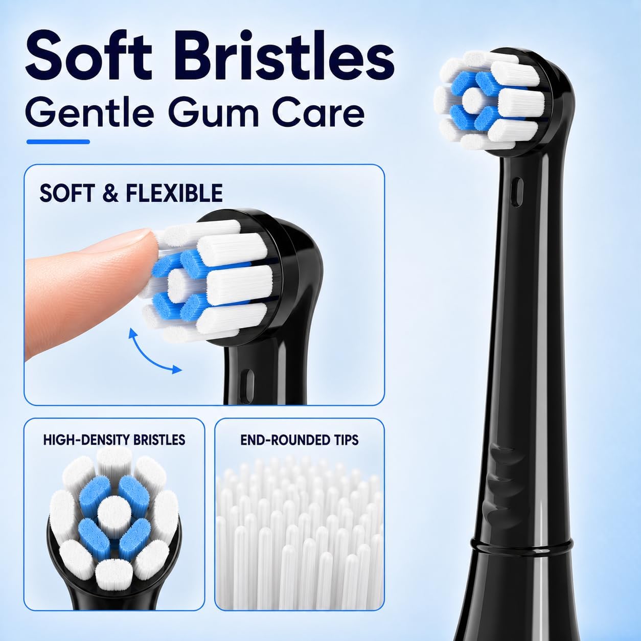 Detalle de Soft Replacement Brush Heads Compatible with Oral-B iO 2–10, Black, 8 Count