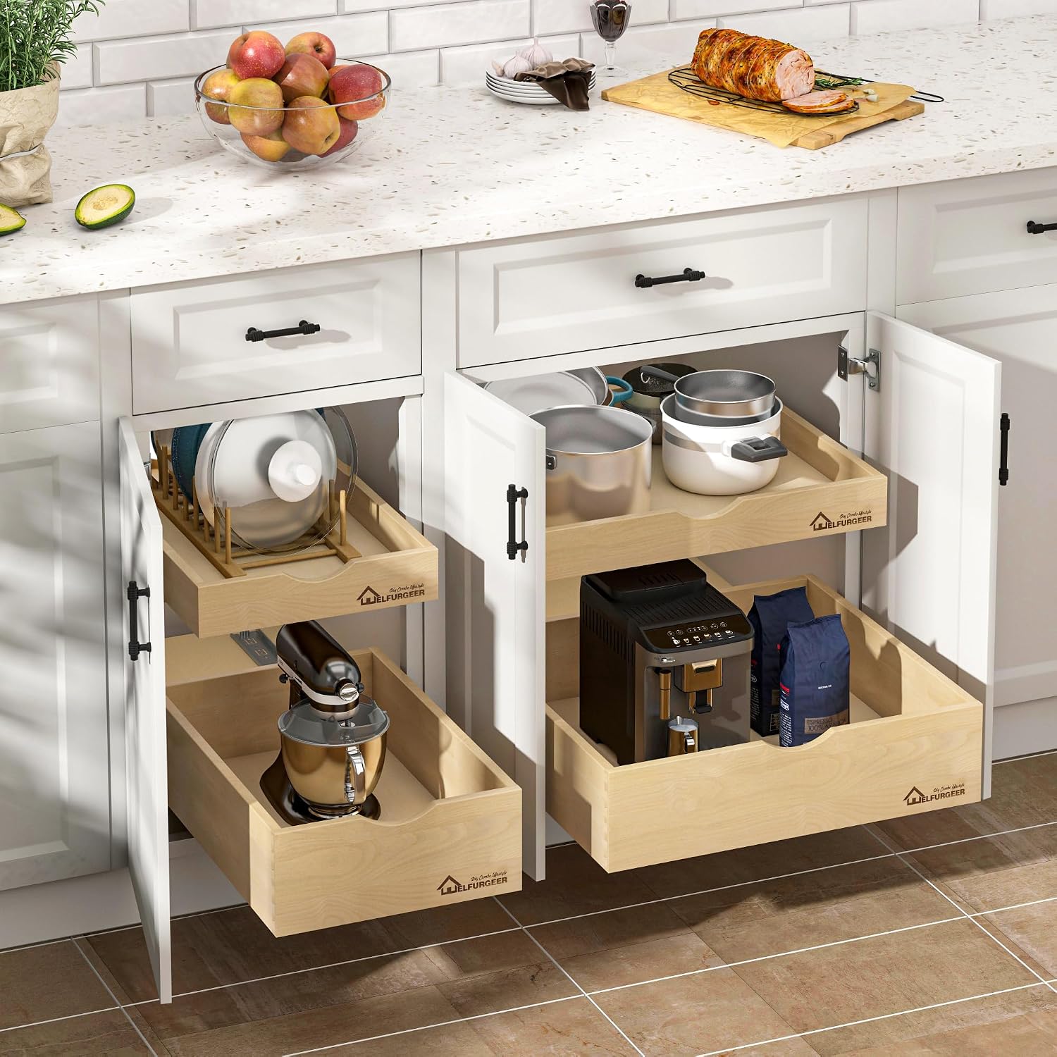 Thumbnail 1 de WelFurGeer Soft Close Pull Out Drawers for Kitchen Cabinets (29" x 21" Pull-Out Organizer)