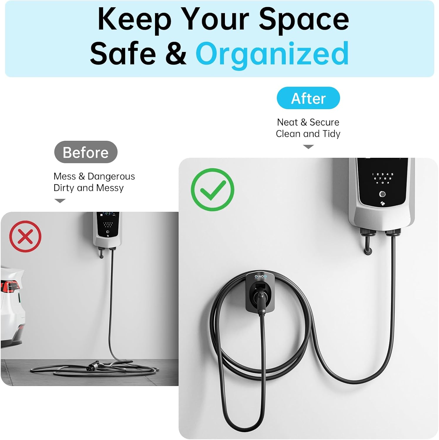 Thumbnail 2 de QIAO)) Type 2 EV Charger Holder – Wall Mount Cable organiser for Type 2 AC charging cables