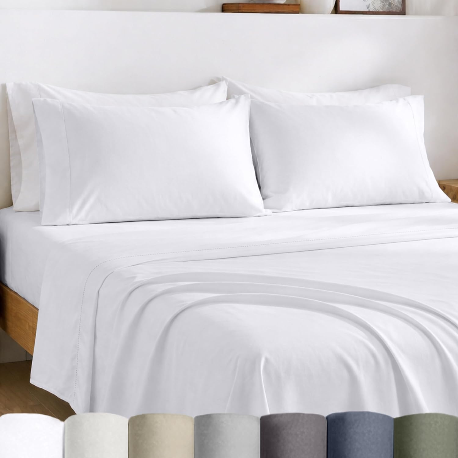 Detalle de California Design Den Certified 100% Egyptian Cotton King Percale Sheet Set with Deep Pockets