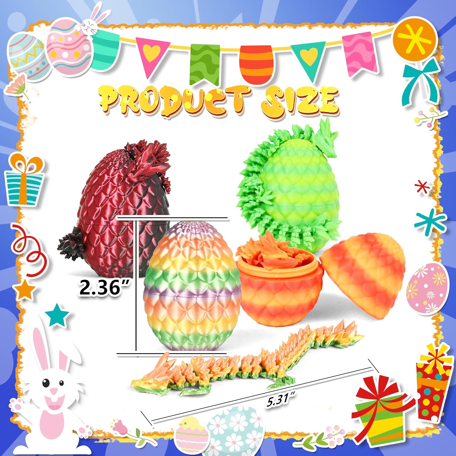Detalle 2 de Drofex 24P 3D Printed Dragon Eggs Set (Mystery Crystal Dragon Egg) — Easter Basket Stuffers