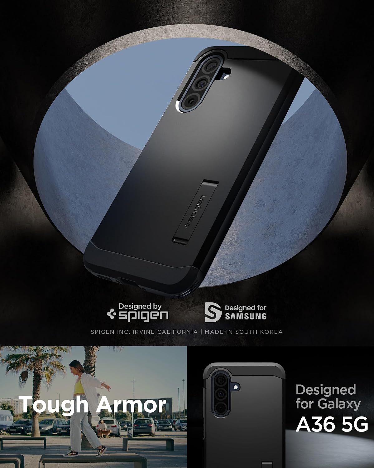 Detalle de Spigen Tough Armor coque de protection pour Samsung Galaxy A36 5G (noir) — support solide
