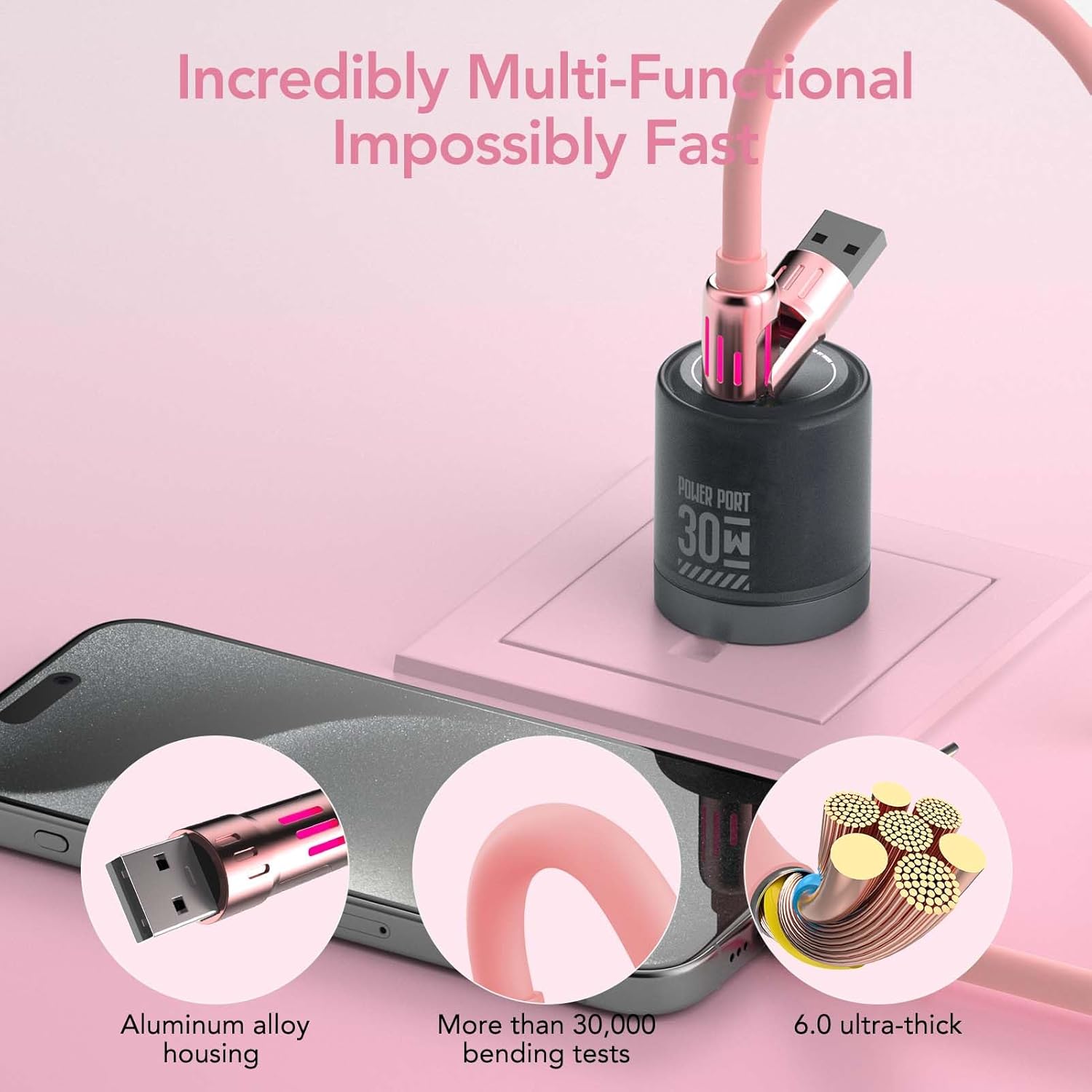 Thumbnail 4 de MFish 240W 4-in-1 Charging Cable with Carrying Case (6.6FT) – USB-C to USB-C/Lightning, USB-A to USB-C/Lightning