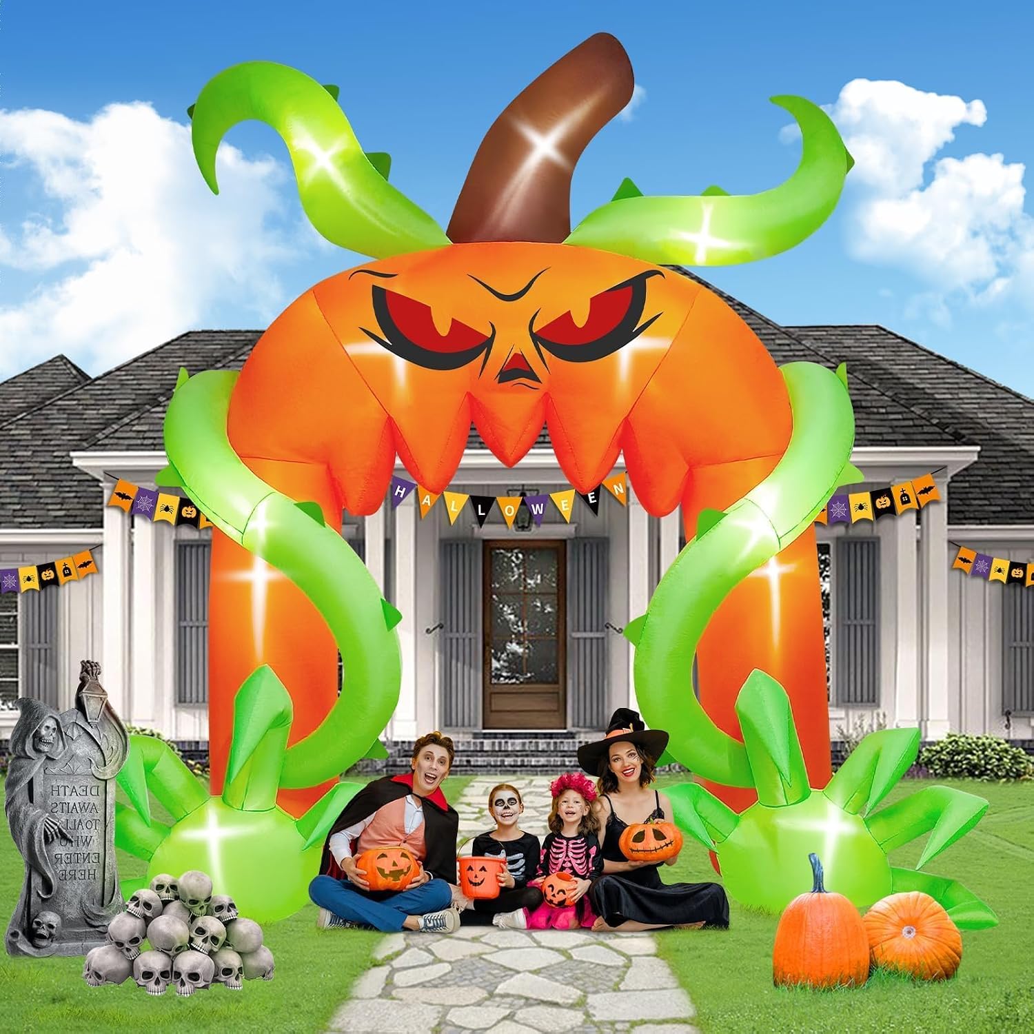 Detalle 2 de Kalolary-Y319 12FT Halloween Pumpkin Arch Inflatable with Multicolor LEDs