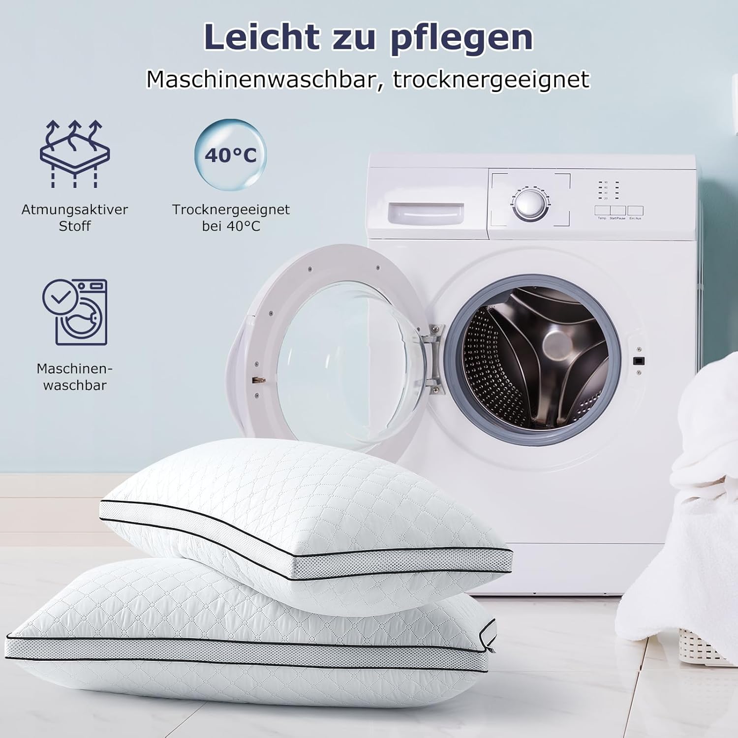 Thumbnail 6 de Slybear Kopfkissen 40x80 cm 2er-Set – orthopädisches Seitenschläferkissen, waschbar und für Allergiker