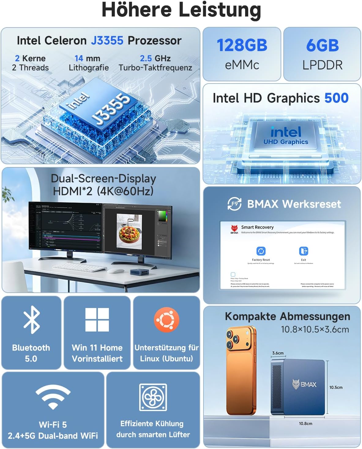 Thumbnail 1 de BMAX Mini PC B1 Plus – kompakter Büro-PC mit Dual-Display und Windows 11 Home