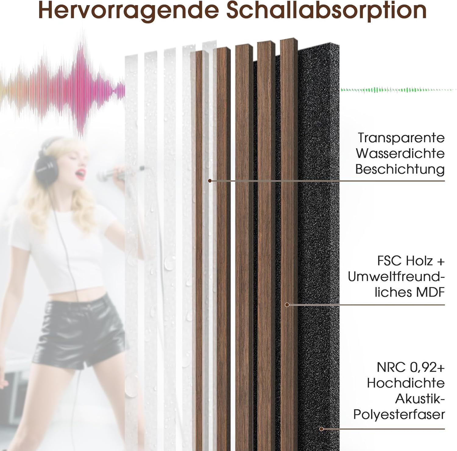 Thumbnail 2 de LARWORKS Akustikpaneele Holz (Walnuss), 2 Stück 120×60 cm – Wandpaneele zur Verbesserung der Raumakustik