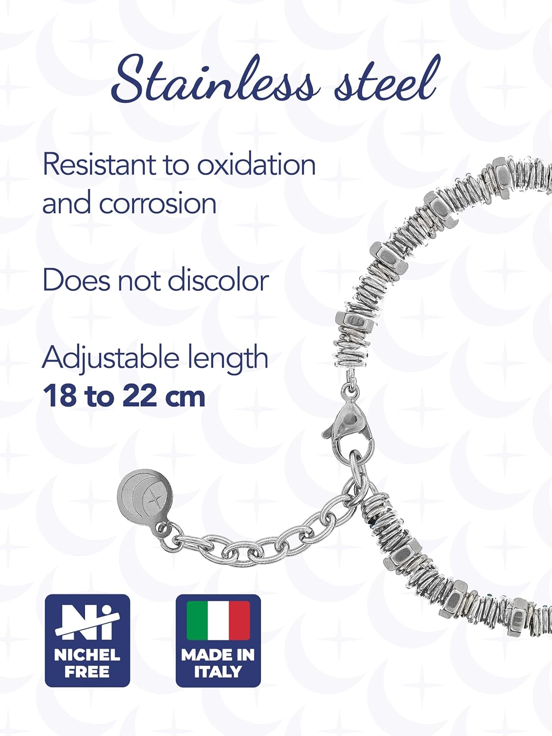 Detalle de inSCINTILLE Bracelet Homme en Acier Inoxydable – Longueur réglable 18–21 cm, boîte cadeau incluse