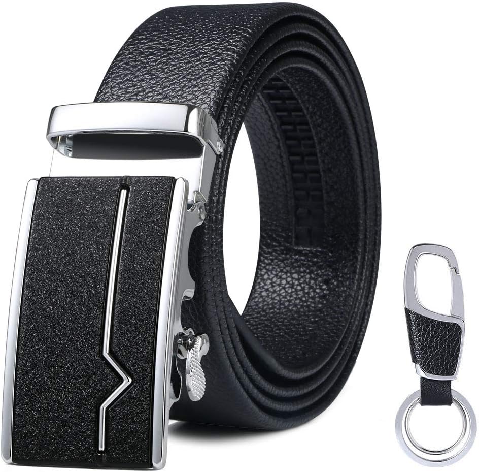 Detalle de flintronic Herren Gürtel aus Leder mit Automatik-Ratsche – Breite 3,5 cm, Schwarz (inkl. Schlüsselbund & Geschenkbox)