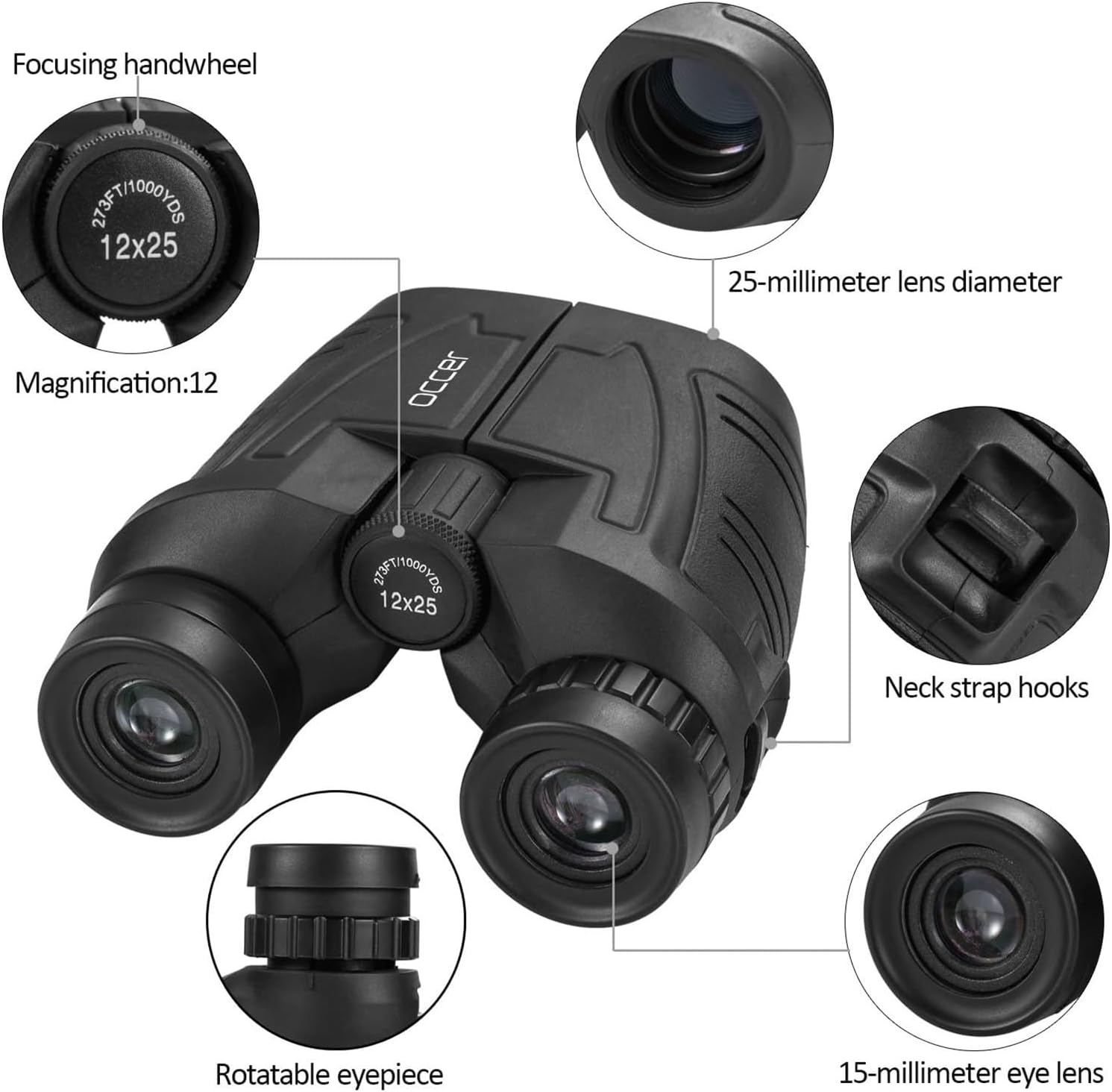 Detalle 2 de occer Kompakte Fernglas 12x25 – Fernglas für Outdoor-Aktivitäten 🔭