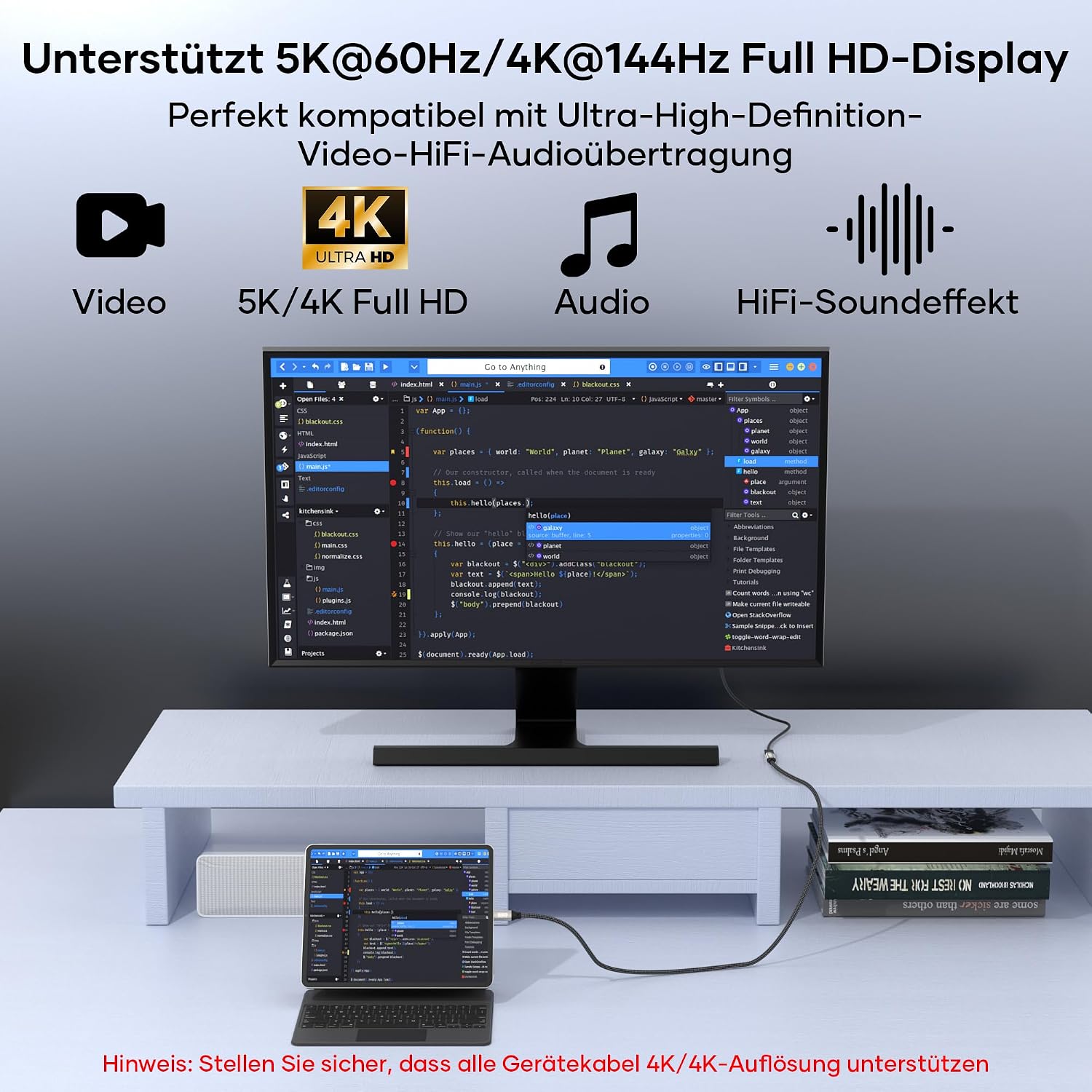 Thumbnail 3 de USB-C-Verlängerungskabel 2 m (USB 3.2 Gen 2, 20 Gbit/s) mit bis zu 240 W Laden und Video bis 5K@60 Hz / 4K@144 Hz