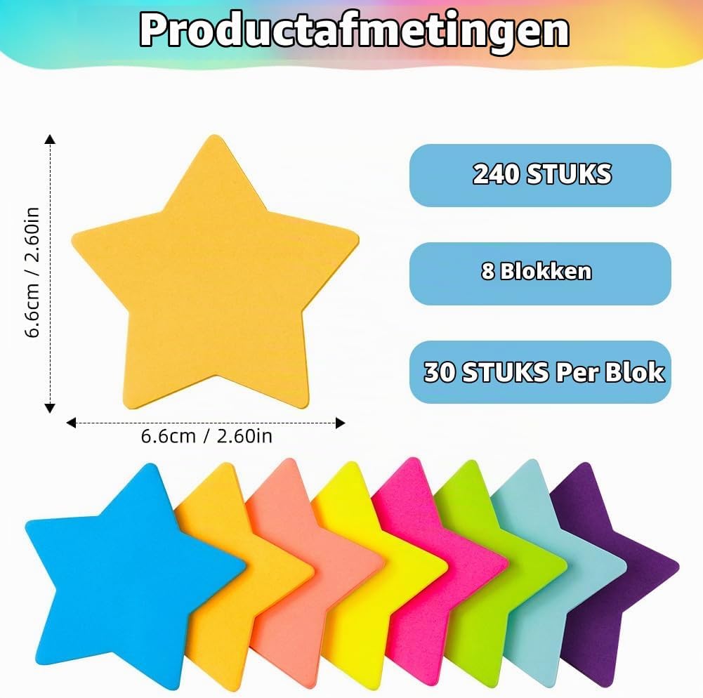 Detalle de AUAUY 5411015 stervormige plakbriefjes, 240 vellen in 8 kleuren