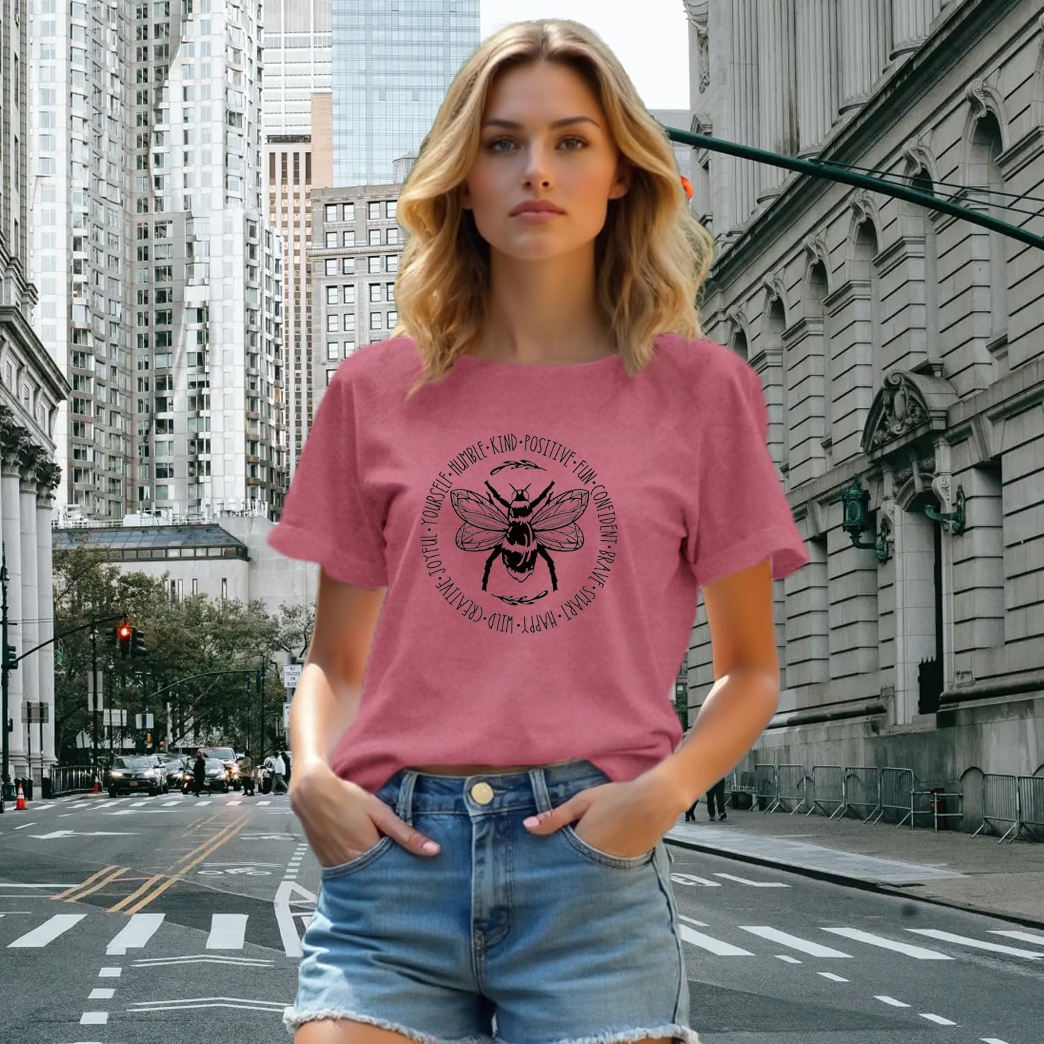 Detalle de Qskall Womens Bee Kind T Shirt – Be Kind Tee