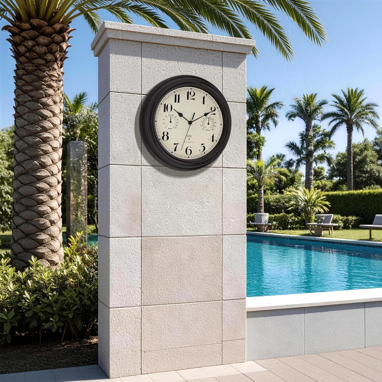 Detalle de Foxtop radiogestuurde wandklok van 30 cm met thermometer en hygrometer