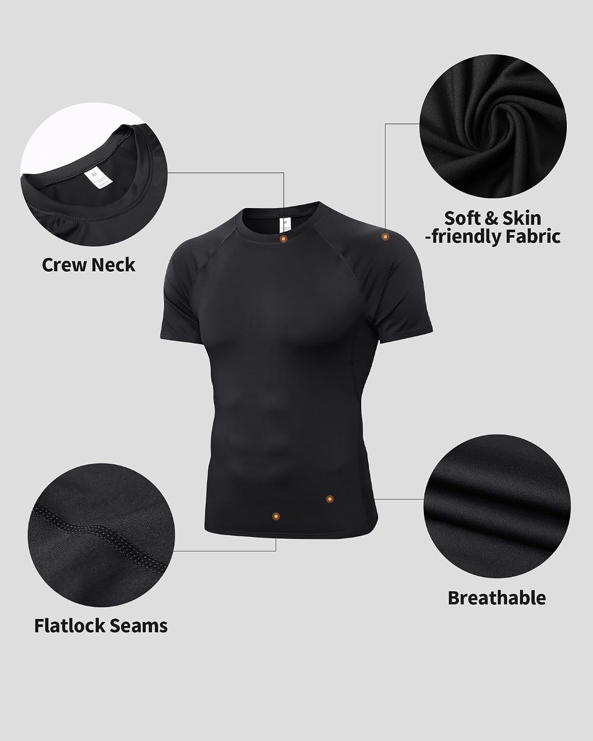Detalle 2 de POIHIDE Men's Compression Shirt Short Sleeve Base Layer – Lightweight, Breathable Fitness Top