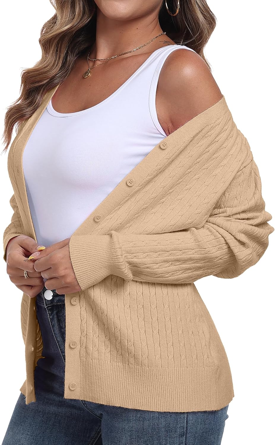 Thumbnail 1 de YUNDAI cable knit v-neck cardigan for women (open front, button down)