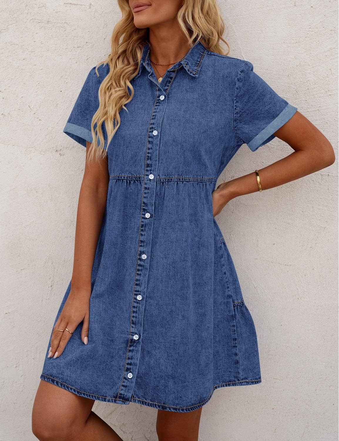 Detalle de GRAPENT Denim Babydoll Dress, Sizes Up to XXL