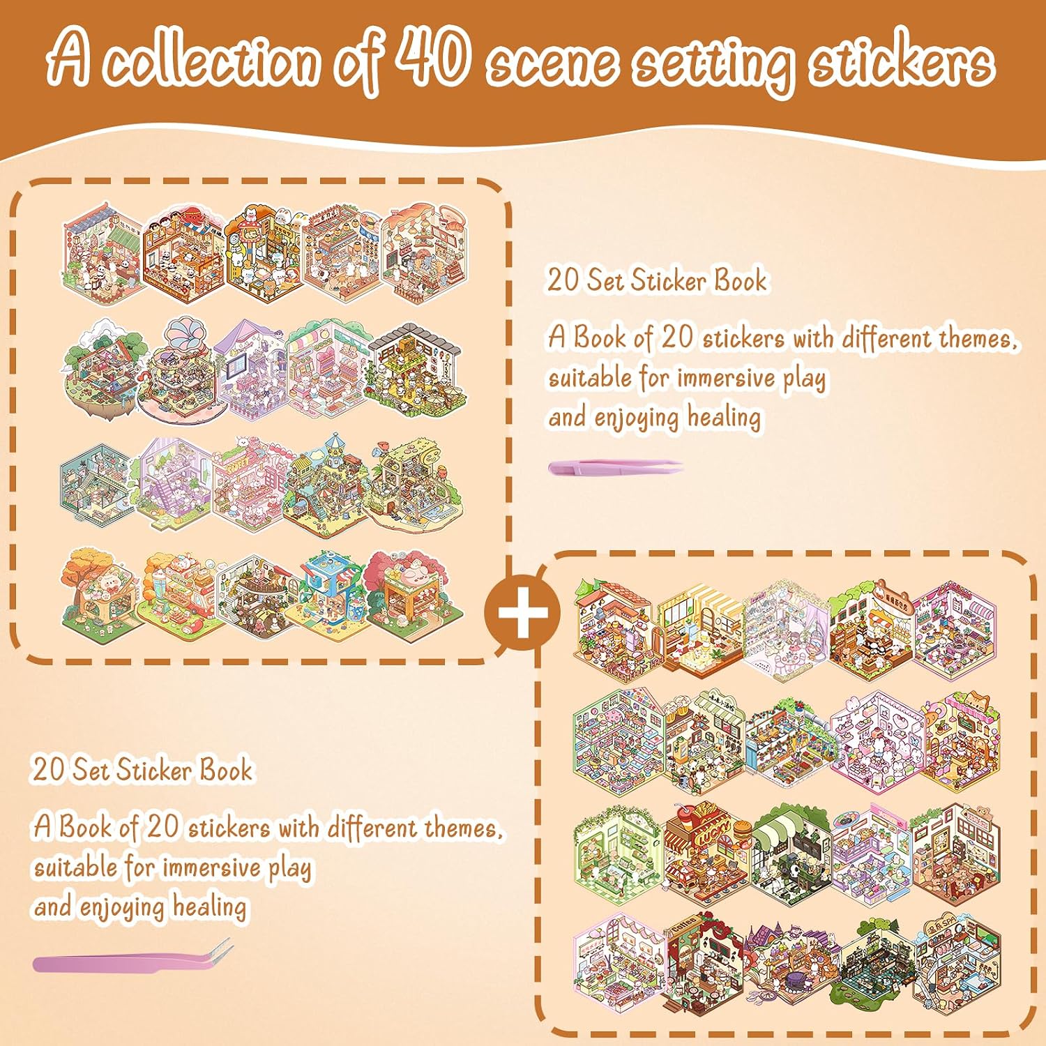 Detalle de Rezolite 40 Sets DIY Miniature Scene Sticker Book with 6 Animal Stickers (3D, with Tweezers) – Age 3+