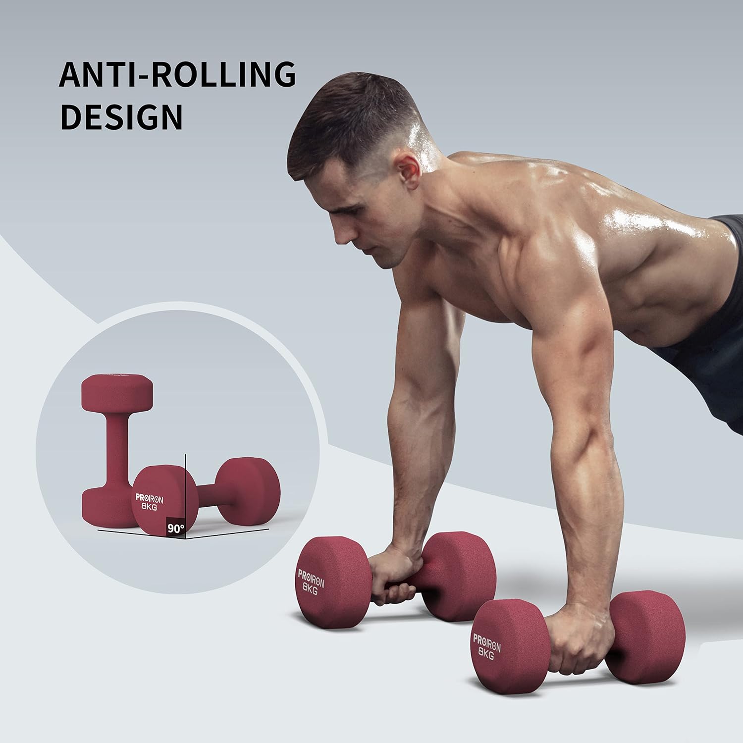 Detalle de PROIRON Anti-Slip Neoprene Dumbbell Pair 1kg–10kg with Stand
