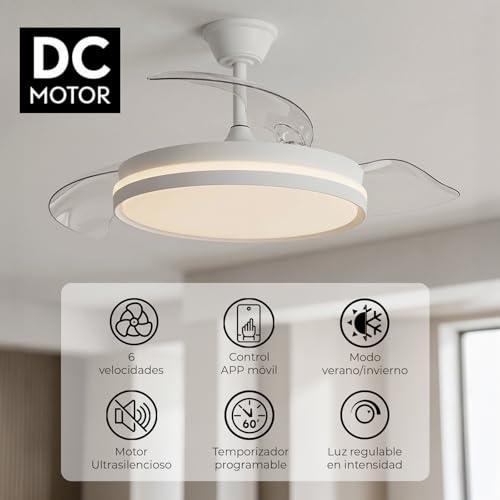 Detalle 2 de YOEVU ESPARTAN ONE: Ventilador de Techo con Luz LED y aspas retráctiles