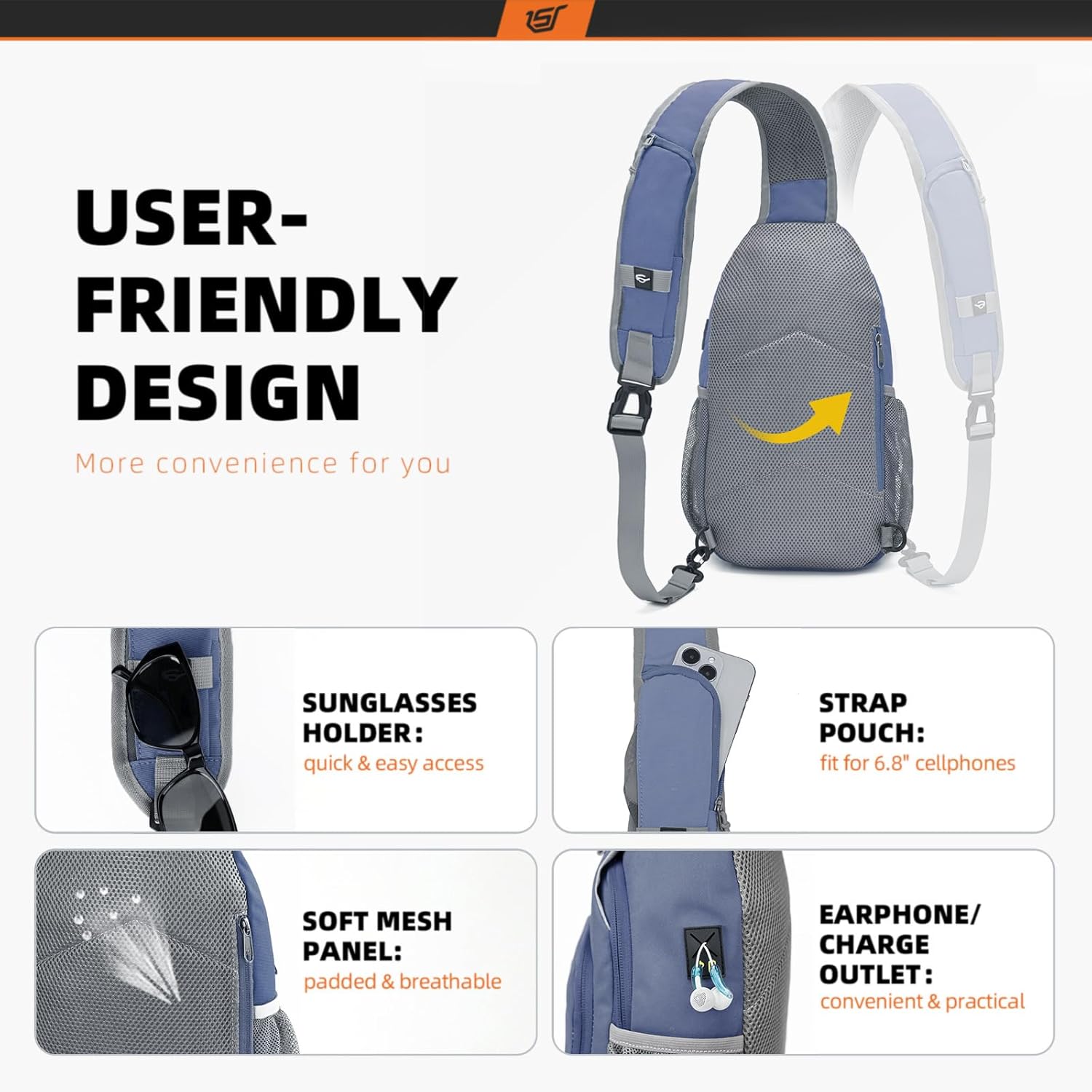 Detalle de SKYSPER RFID Crossbody Sling Bag (Periwinkle, Medium) – Versatile Daypack for Travel and Everyday Use
