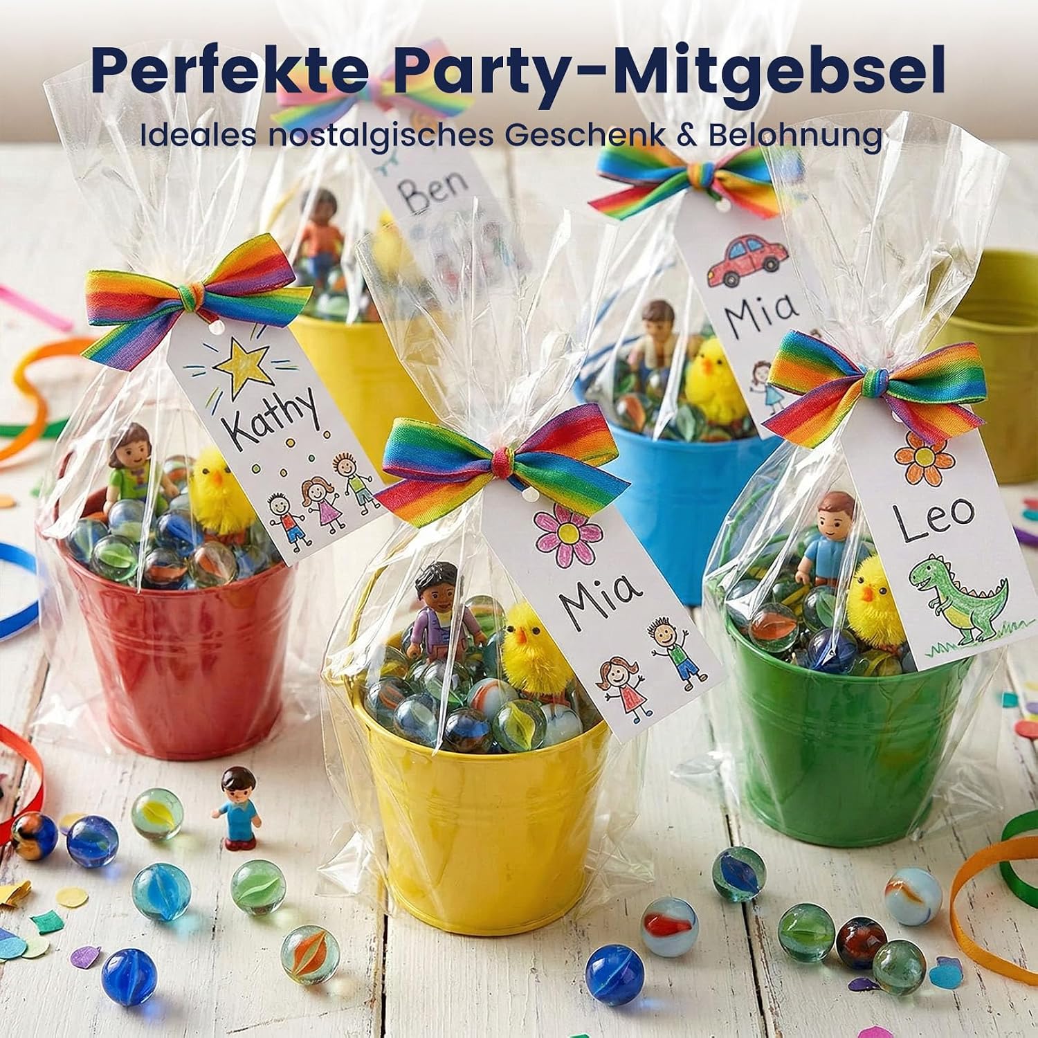Detalle de HAKACC Glasmurmeln 160er Set, 16 mm – farblich gemischte Murmeln mit Muster, ideal für Spiel, Deko & DIY