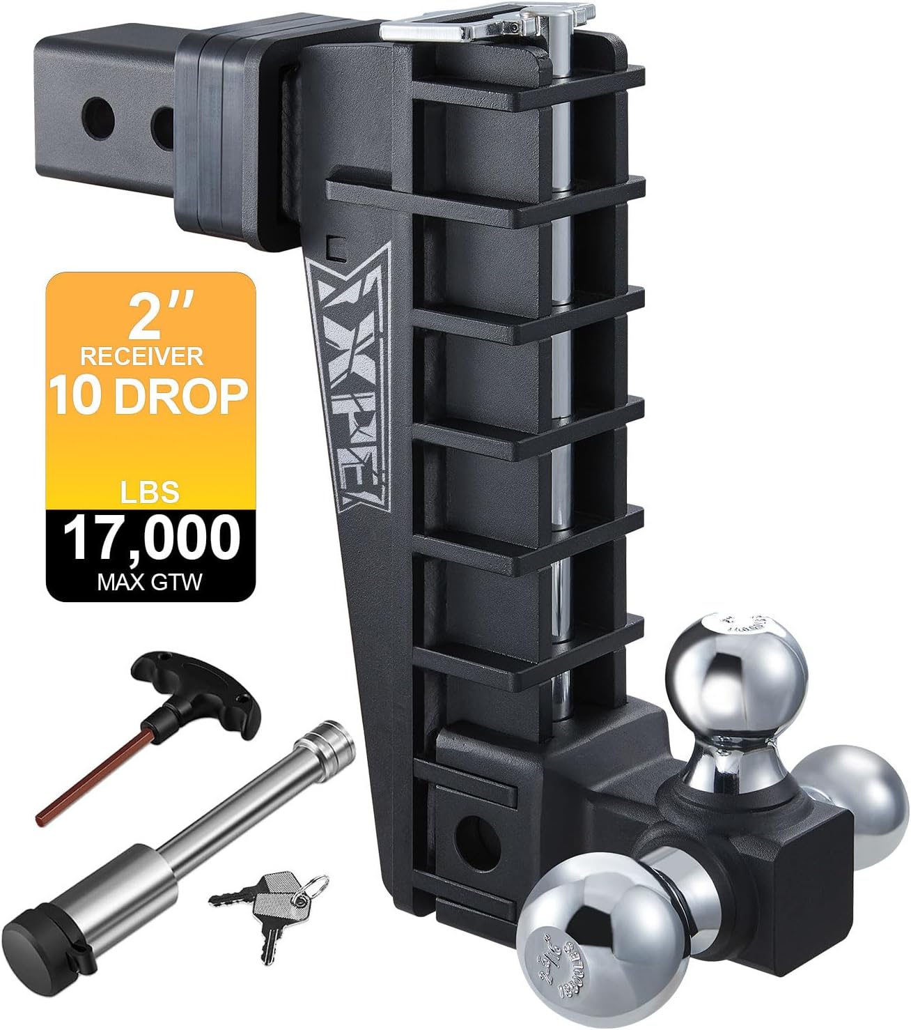 Thumbnail 6 de Adjustable Trailer Hitch 10 Inch Drop Hitch (Fits 2.5-Inch Receiver) — 18,500 Lbs GTW Heavy-Duty Tow Hitch