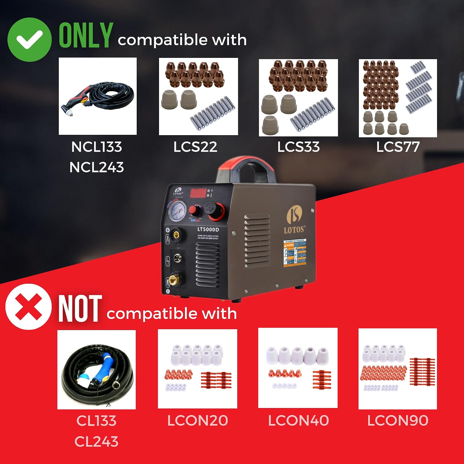 Detalle 2 de LOTOS LT5000D Plasma Cutter (2024 Upgraded) Dual Voltage 120V/240V 50A Metal Cutting Machine