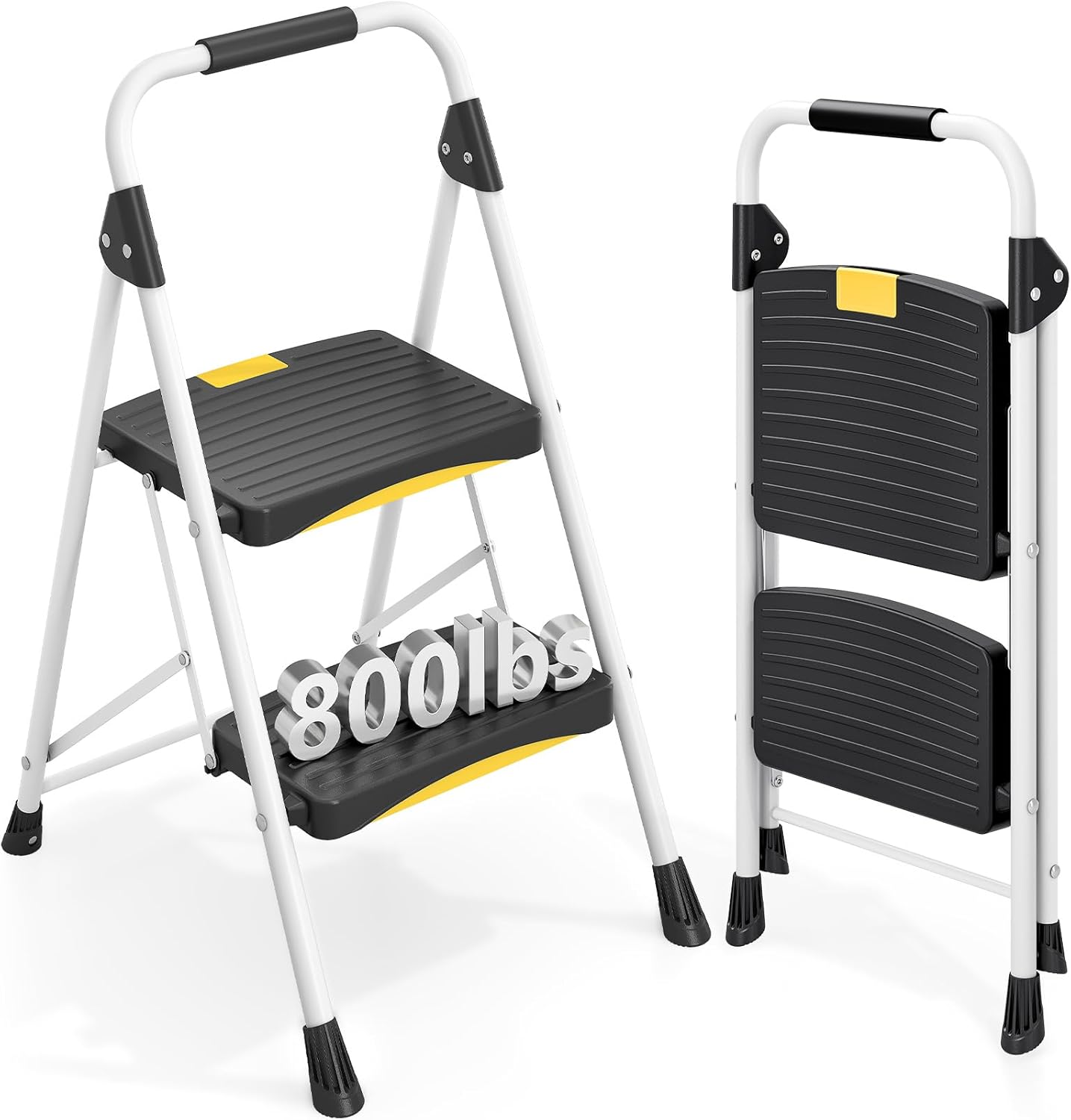 Urackify 2-Step Folding Steel Step Ladder with Safety Lock & Handrail (150 kg capacity)