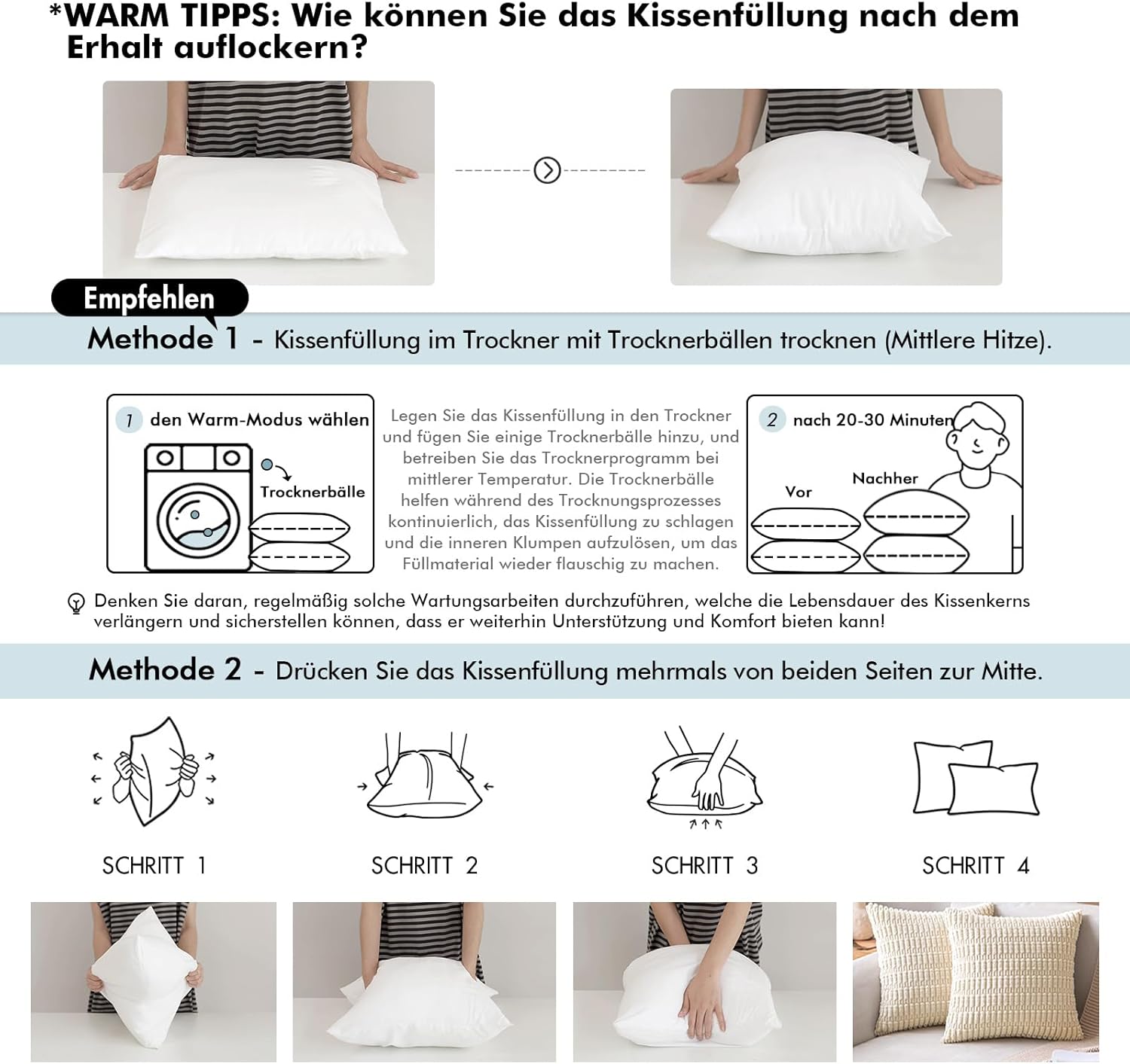 Thumbnail 5 de MIULEE Outdoor Kissen-Wetterfestfüllung 45x45 cm im 2er Set – wasserdicht & als Innenkissen