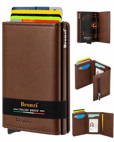 Detalle de Bronzi portafoglio portacarte slim in similpelle, RFID, marrone testa di moro