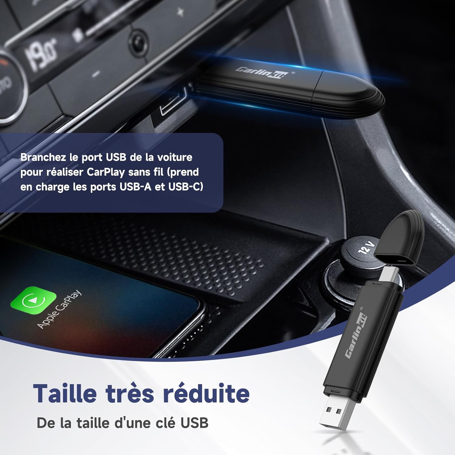 Thumbnail 3 de Carlinkit Mini SE : adaptateur CarPlay sans fil USB A/C (5 GHz) pour iPhone