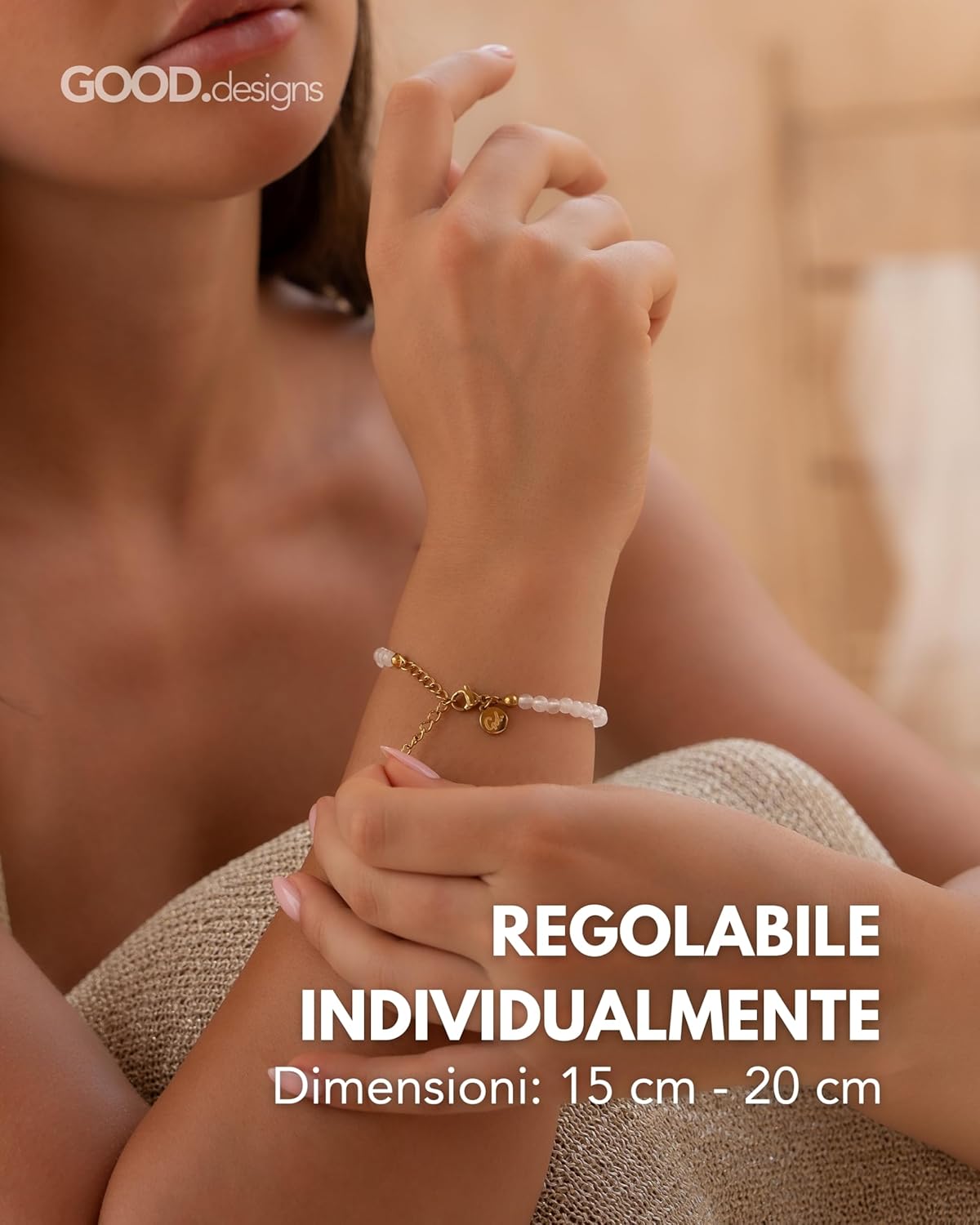 Thumbnail 3 de GD GOOD.designs bracciale da donna con perle in pietra naturale da 4 mm e chiusura regolabile oro 18K (15-19 cm)
