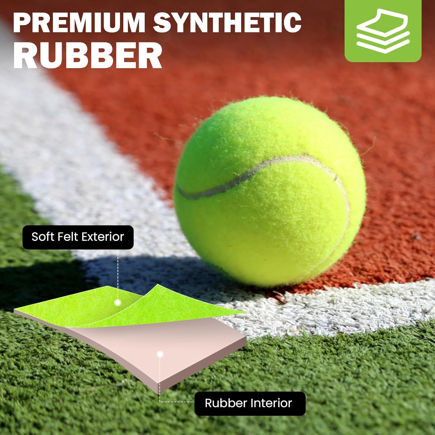 Thumbnail 3 de FURWEY Pressureless Tennis Balls Bulk Pack (Natural Rubber & Felt) + Mesh Bag