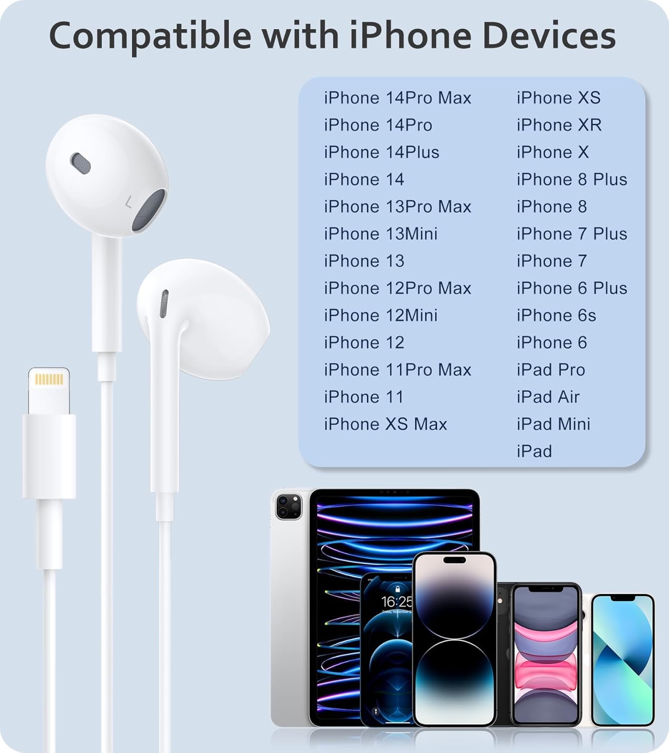 Detalle 2 de 2-Pack Lightning Headphones with MFi Certification – In-Ear Earphones with Built-in Mic and Volume Control
