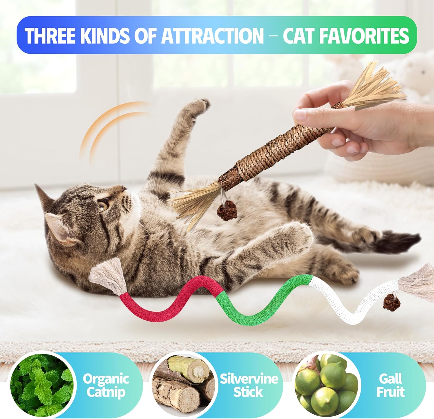 Detalle 2 de GBSYU GBSYU Cat Chew Toys, Silvervine Sticks and Sisal-Cotton Ropes
