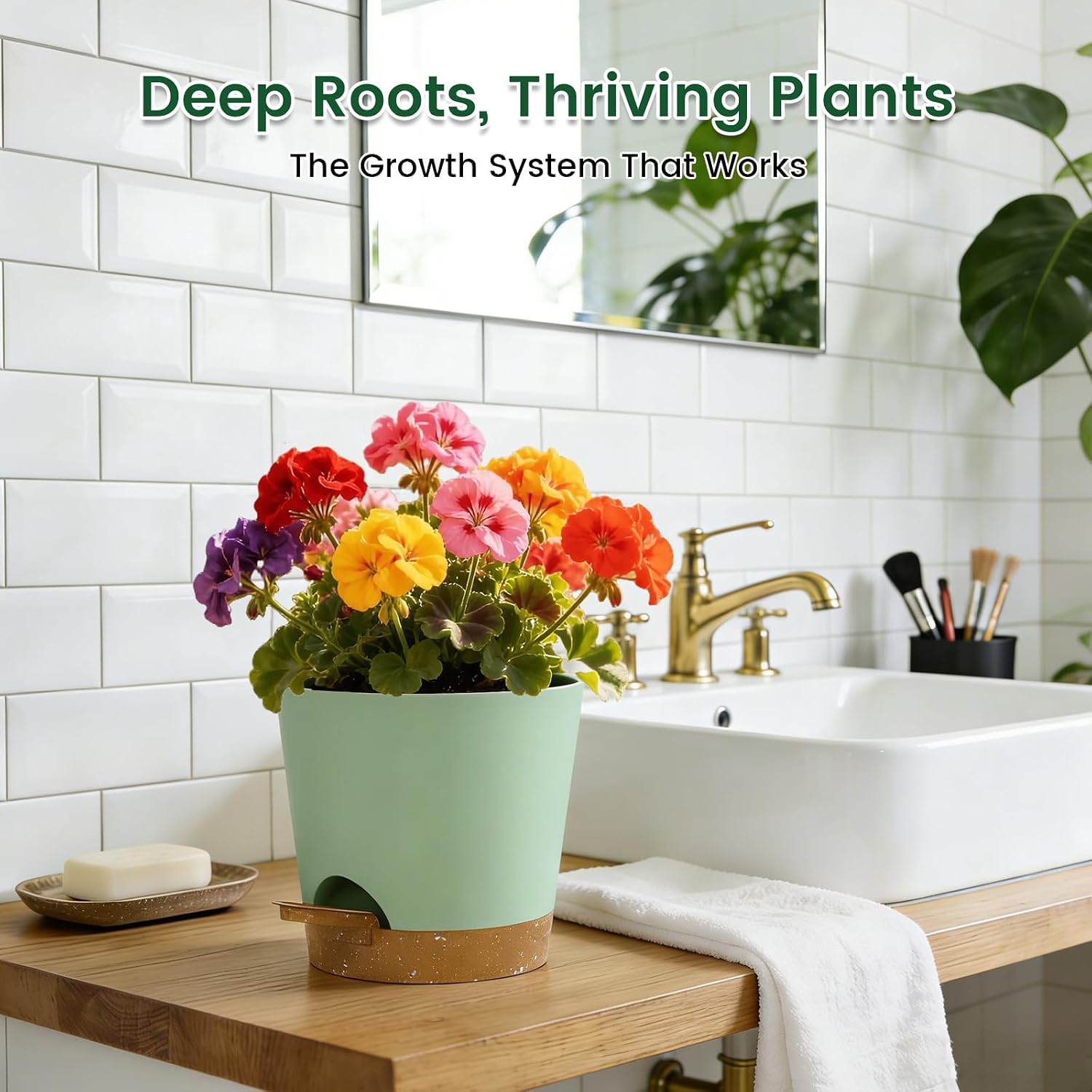 Thumbnail 6 de WSMKSZ 25cm Large Self Watering Plant Pots (3 Pack) – Thick Plastic, Drainage Holes & Deep Reservoirs with Cotton Wicks