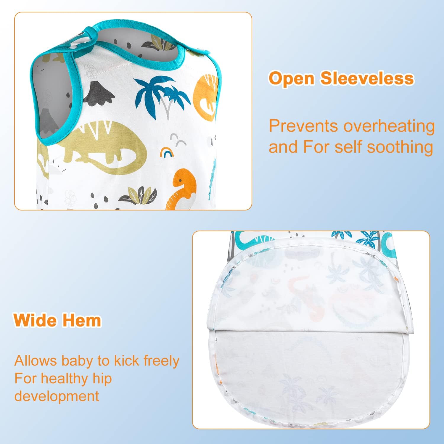 Thumbnail 4 de Flyish Direct 0.5 Tog Baby Sleeping Bag – 100% Cotton, Dinosaurs, 66–83 cm