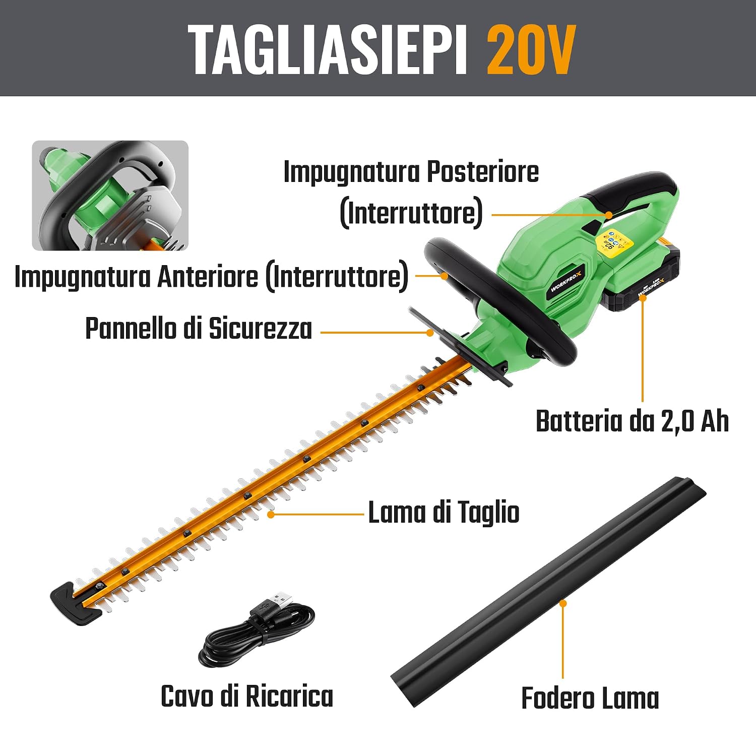 Detalle de WORKPROX Tagliasiepi 20V 51 cm