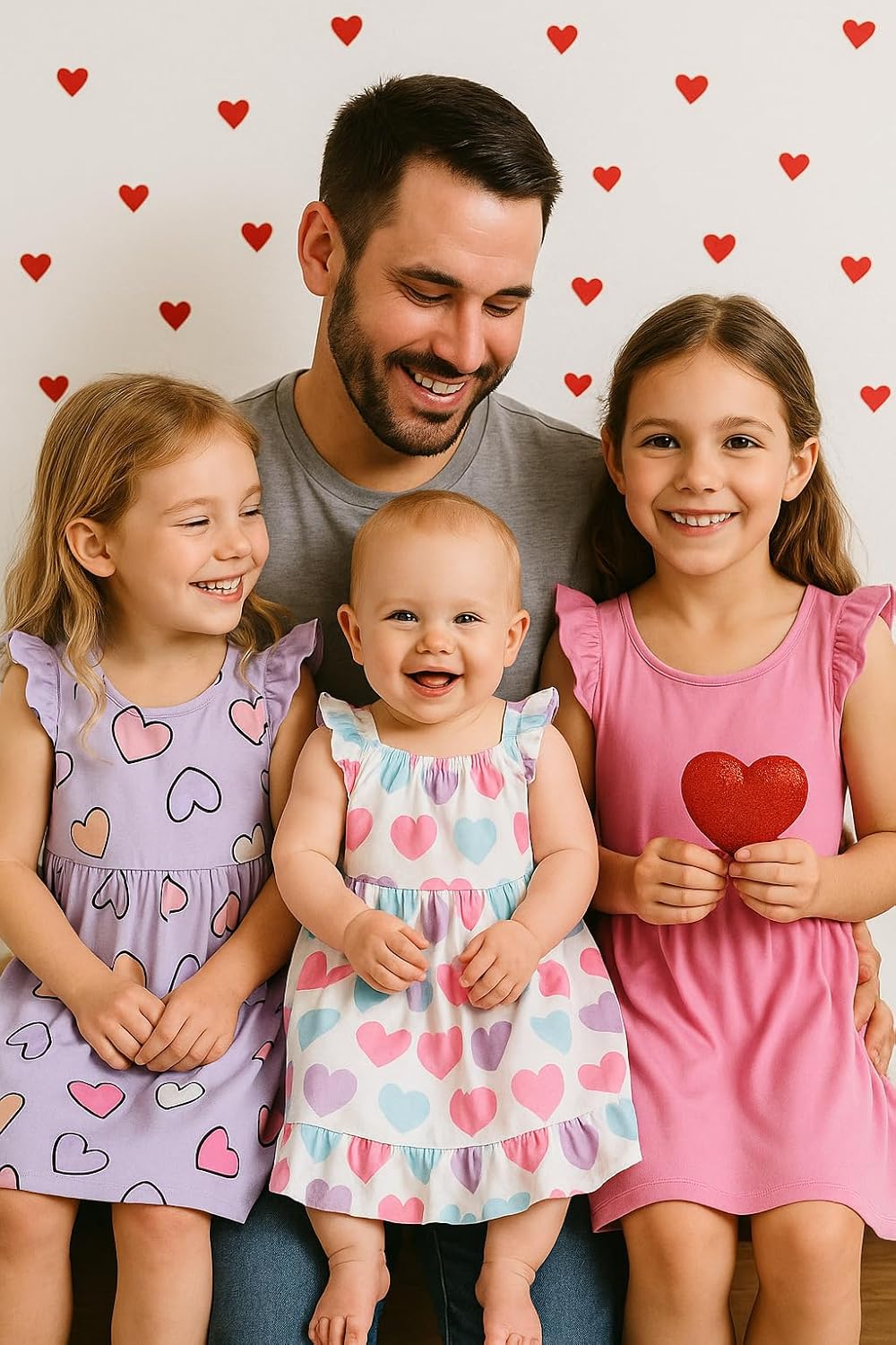 Thumbnail 6 de PATPAT Multipack Girl Toddler Dresses (Heart Prints, Flamingo Stripes, Sleeveless)