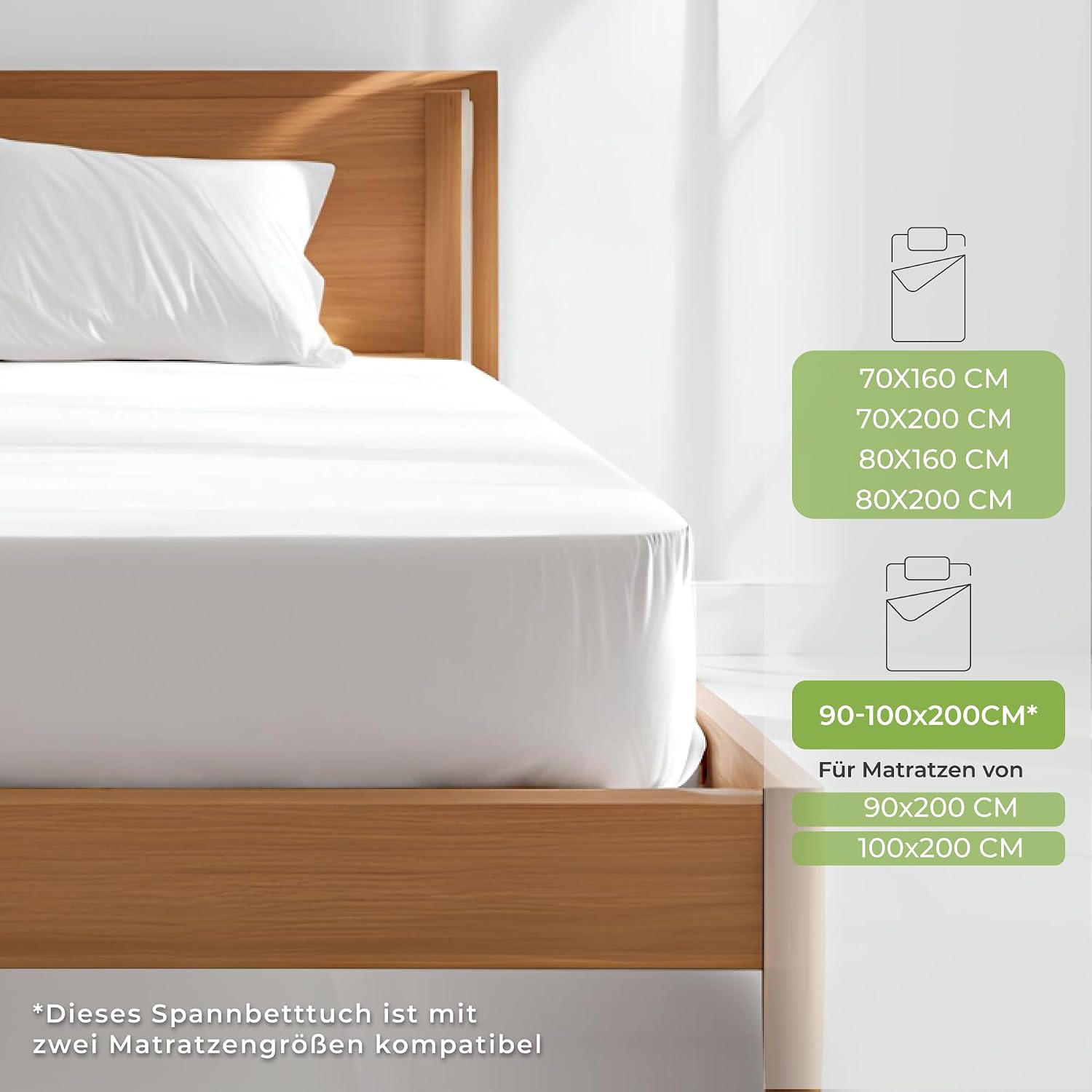 Thumbnail 3 de Dreamzie Premium Spannbettlaken 90×200 cm bis 100×200 cm Weiß – Jersey-Biobaumwolle, 150 g/m², OEKO-TEX