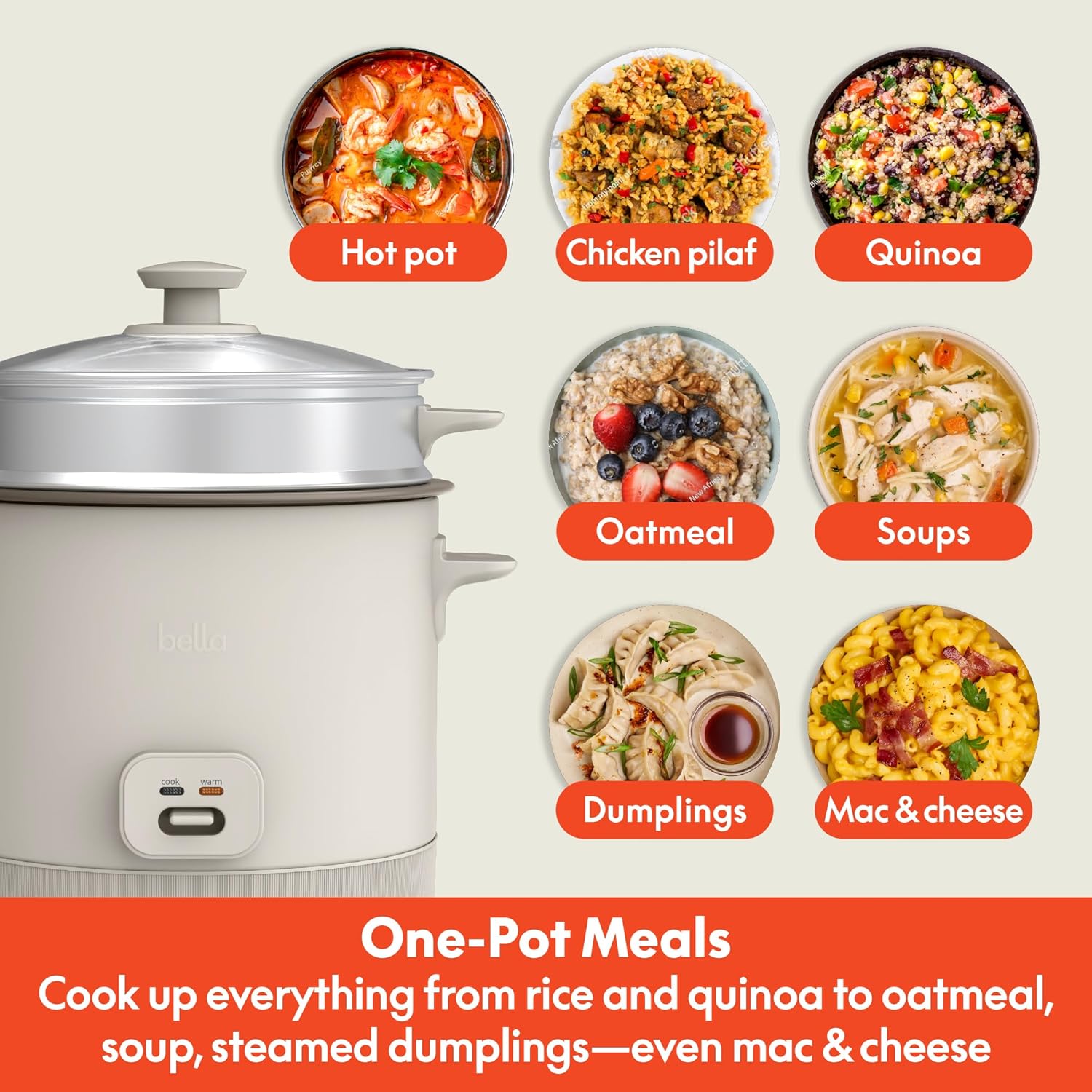 Detalle de bella 16 Cup Rice Cooker with Steamer (Dishwasher Safe Basket, Keep Warm)