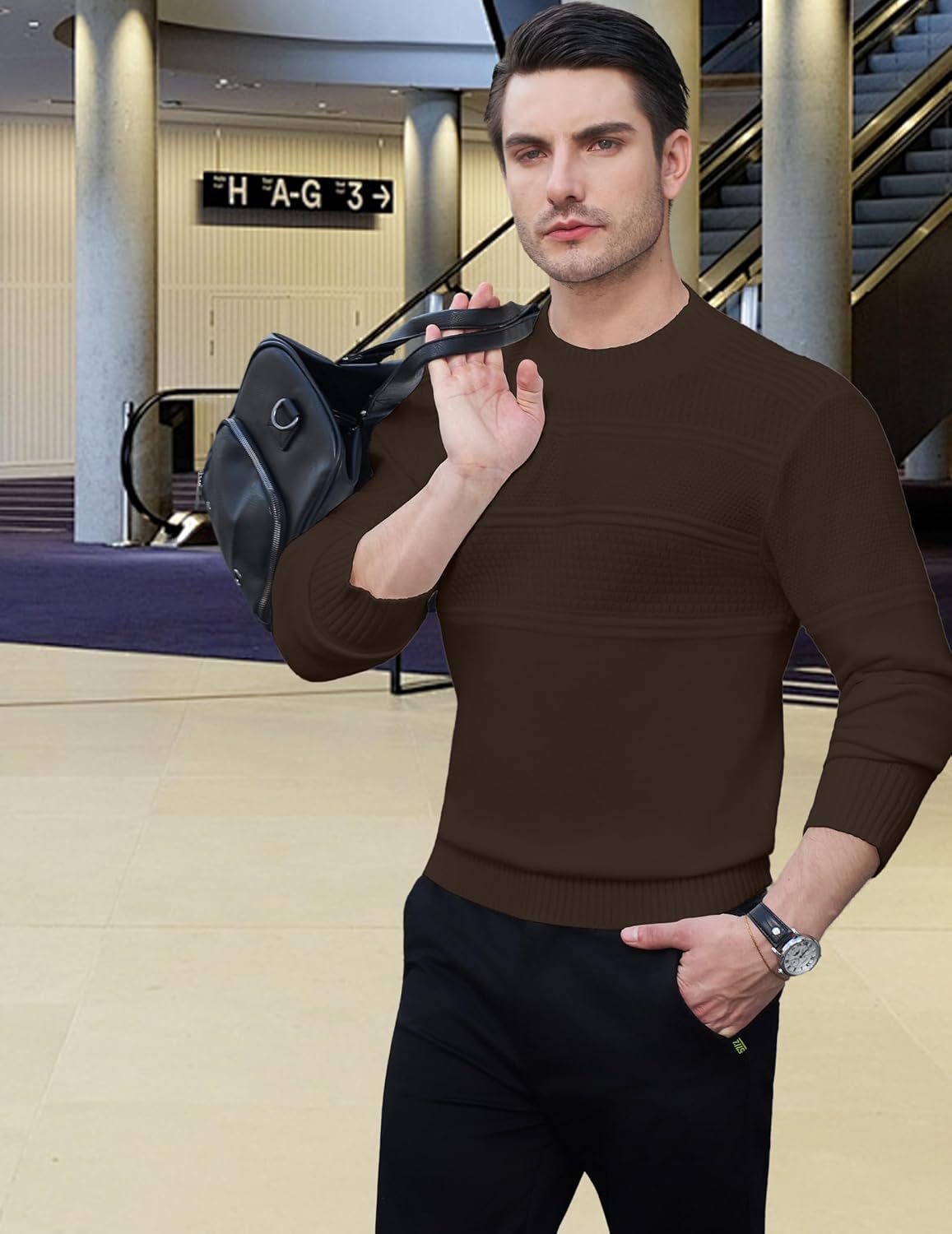 Thumbnail 2 de MLANM Men's Turtle Neck Ribbed Knitted Jumper – Slim Fit Long Sleeves